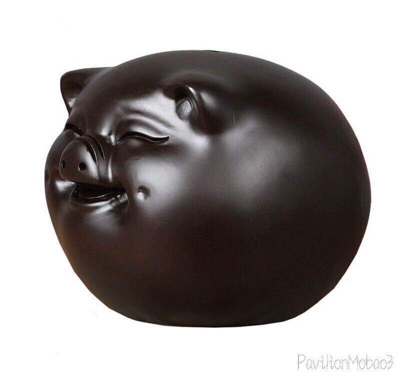 Natural Ebony Wood Carved Pig Statue Piggy Bank Coin Money Box Decor Gift
