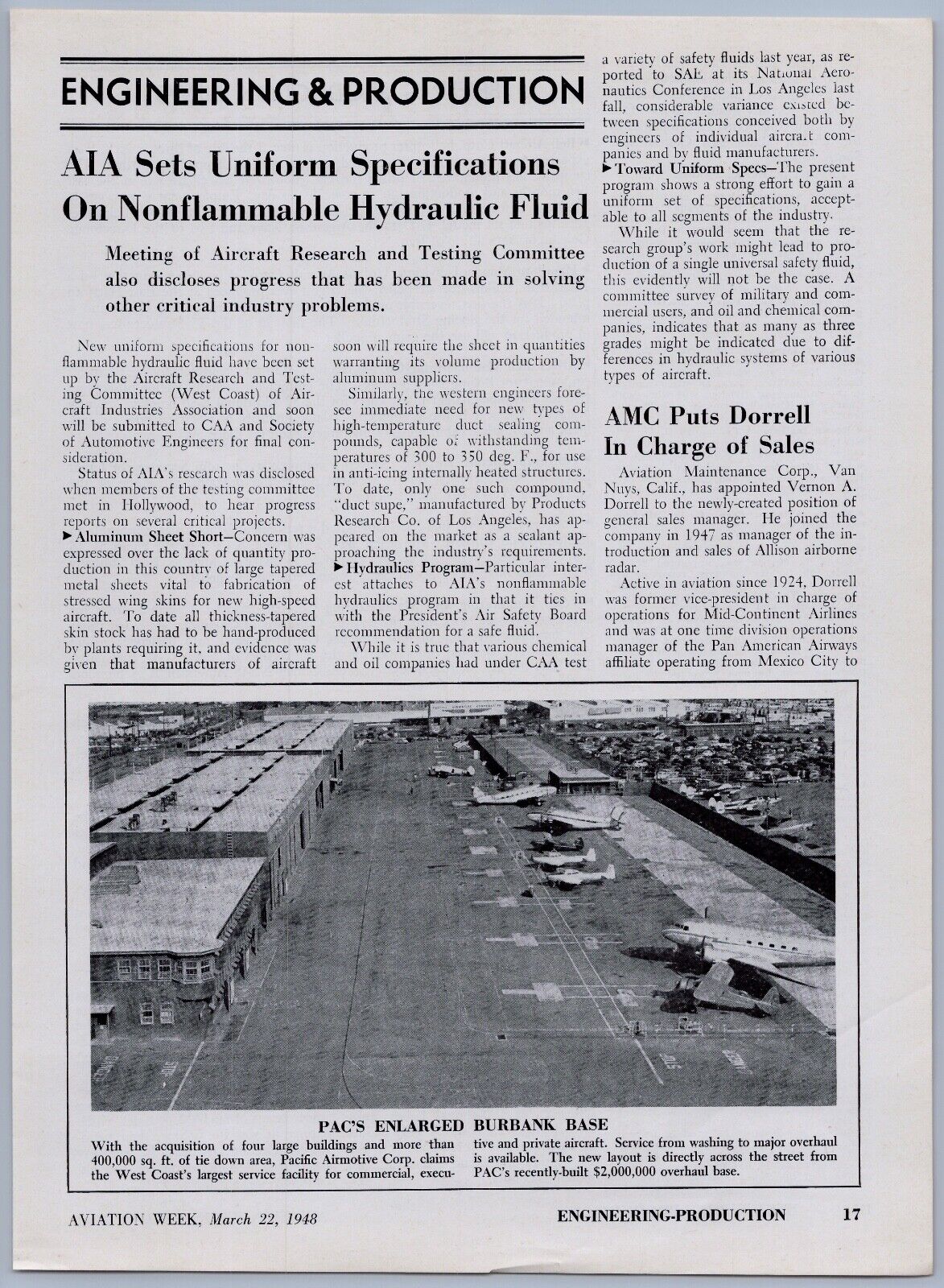 1948 Aviation Article - Pacific Airmotive Burbank California Service Facilities