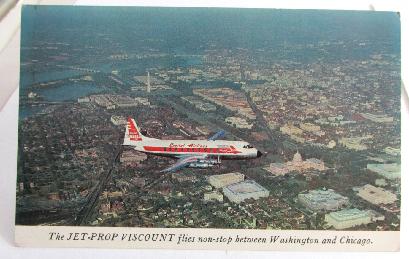 Vintage CAPITOL AIRLINES VISCOUNT Advertising Airplane Postcard, Air line plane