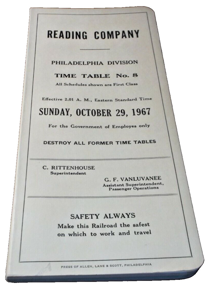OCTOBER 1967 READING COMPANY PHILADELPHIA DIVISION EMPLOYEE TIMETABLE #8