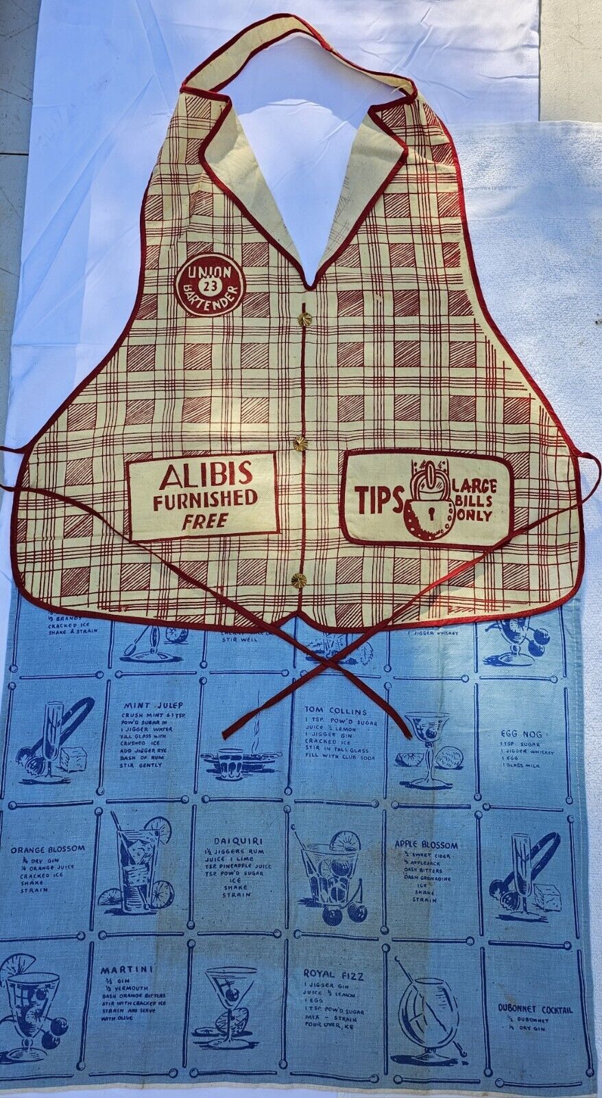 RARE 1950's Authentic Homemaker Apron Union 23 Bartender Free Alibis Tip Pocket