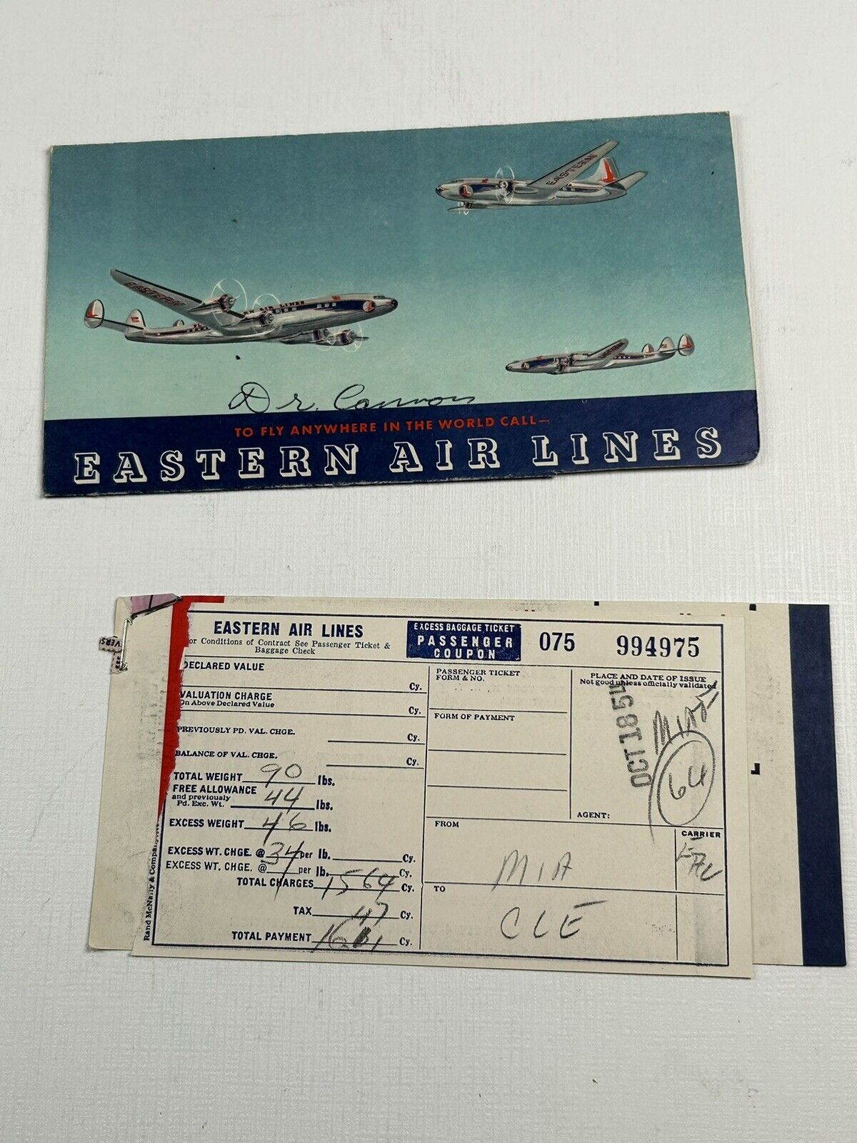 Vintage Eastern Airlines Ticket Oct 18 1954