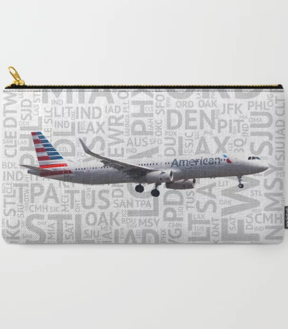 American Airlines Airbus A321 with Airport Codes - Carry All Pouch (9.5