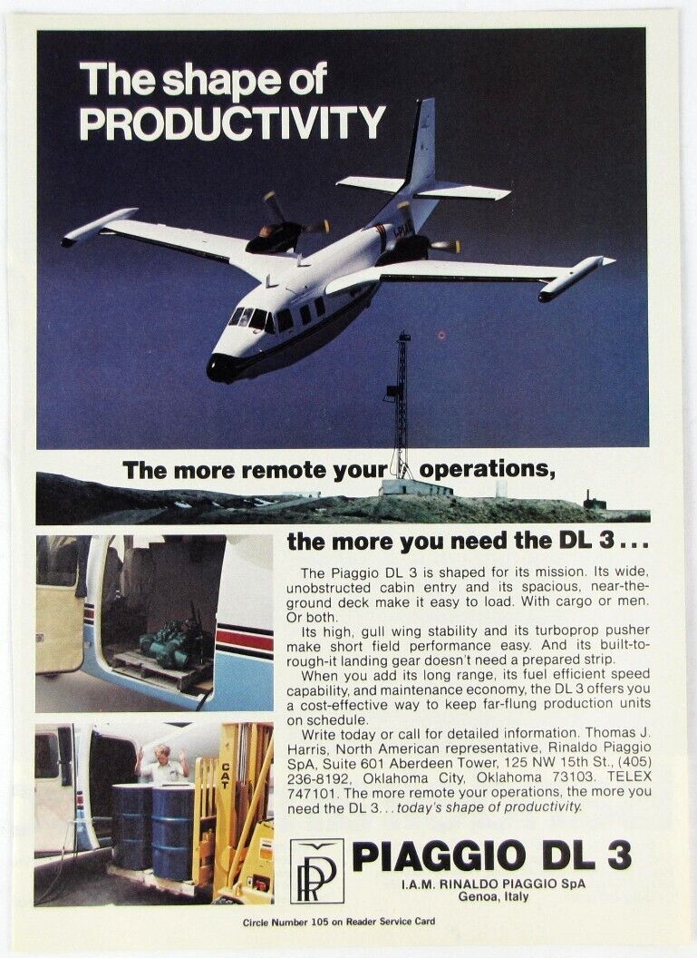 Vintage 1981 Piaggio P.166 DL 3 Aircraft Print Ad