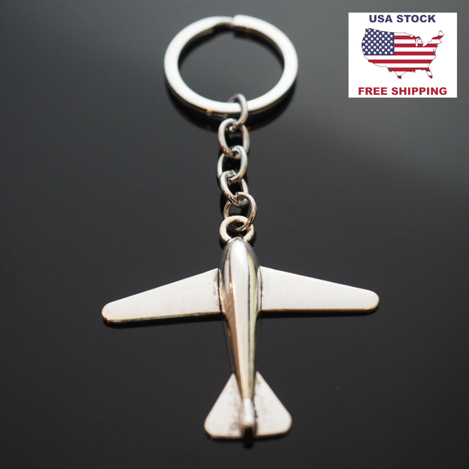 Vintage Style Plane Airplane Jet 50x42mm Silver Color Pendant Keychain Gift