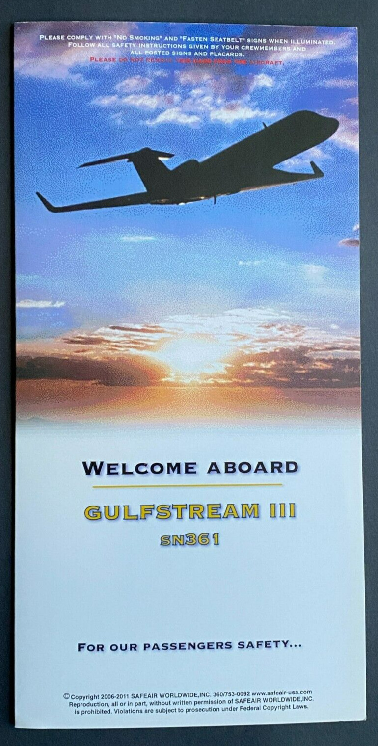 Gulfstream III sn361 Safety Card - 2011