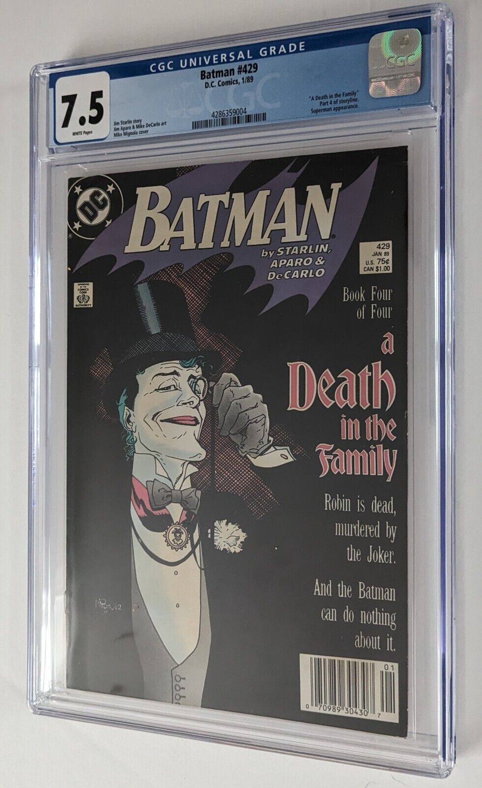 Batman Comic #429 CGC 7.5⭐️1989⭐️A Death In The Family⭐️Part 4
