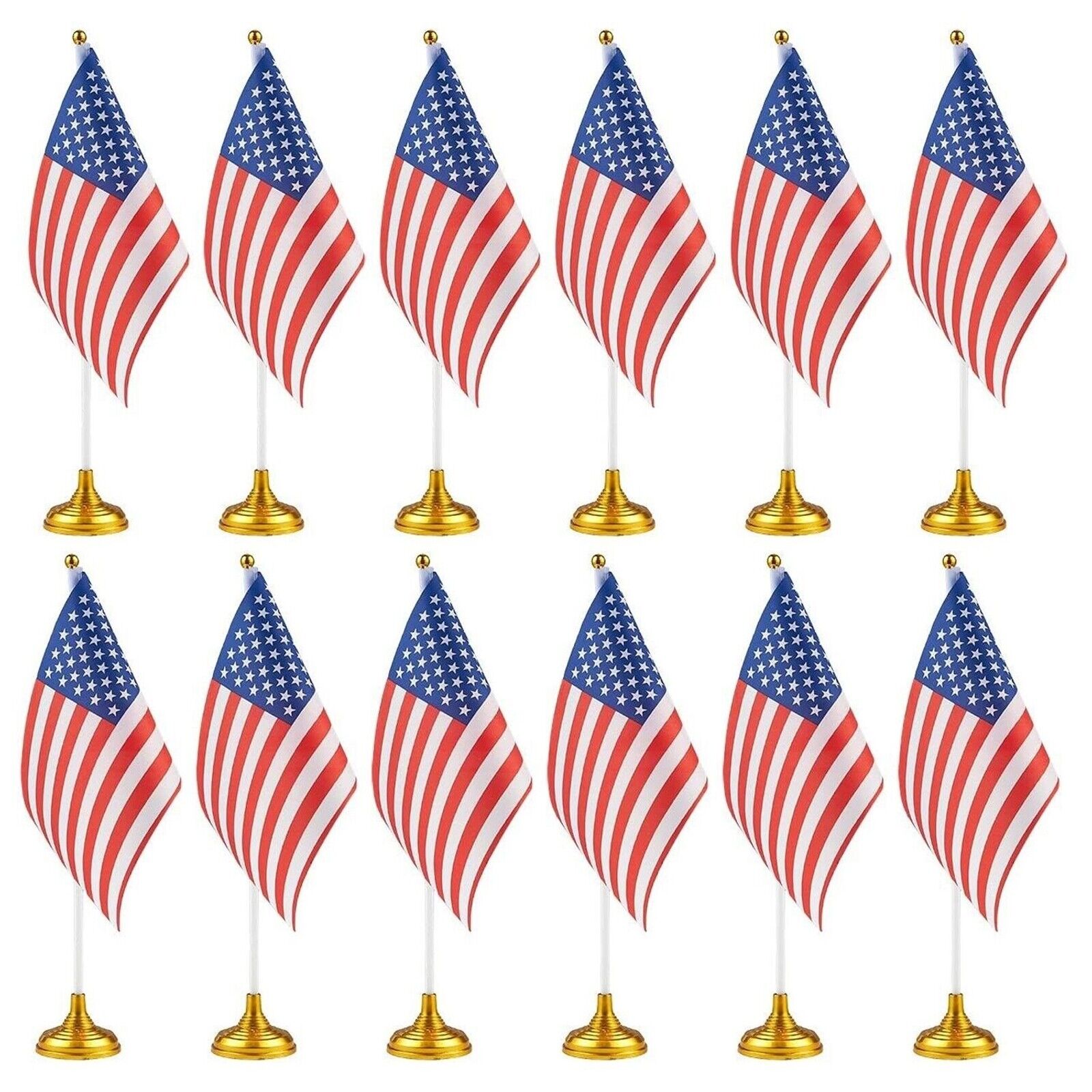 12 Pack Patriotic Mini American Flags with Stands for 4th of July Party, 8x5 in