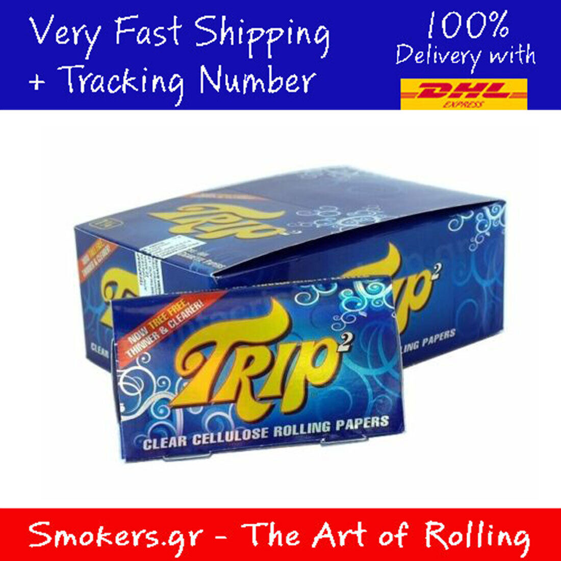 1x Box Trip2 1 1/4 Clear Cellulose Transparent Cigarette Rolling Papers