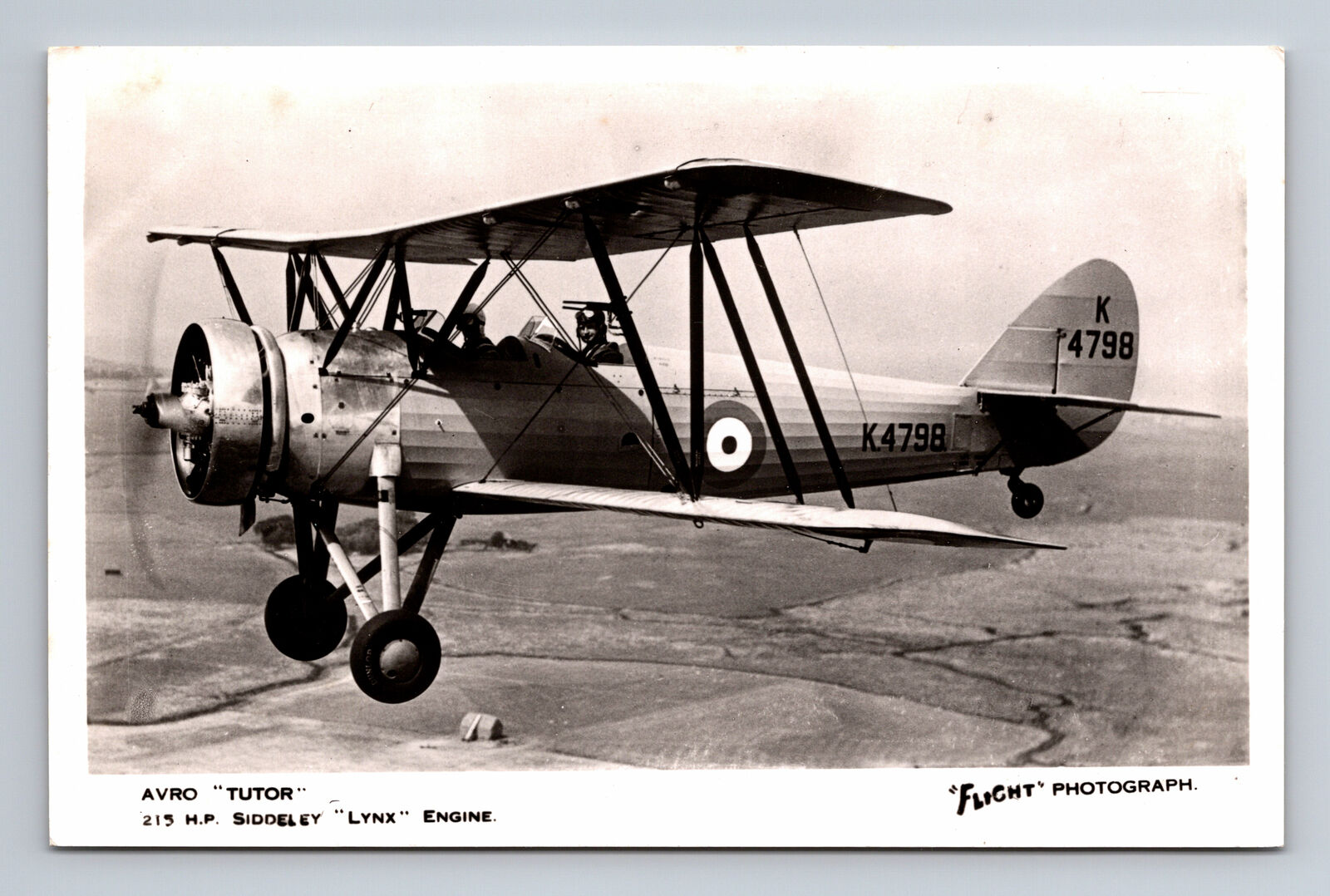 RPPC RAF Avro Tutor Biplane FLIGHT Photograph Postcard