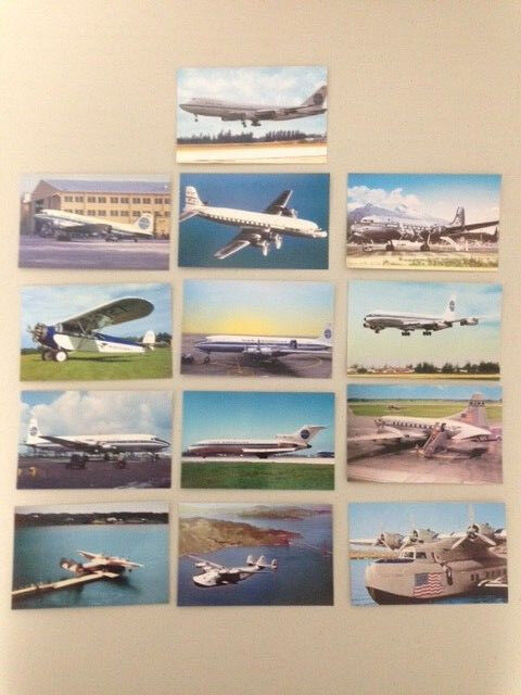 HISTORY OF PAN AM AIRLINES POSTCARD SET OF 13 747 CHINA CLIPPER DC-3 DC-4 727