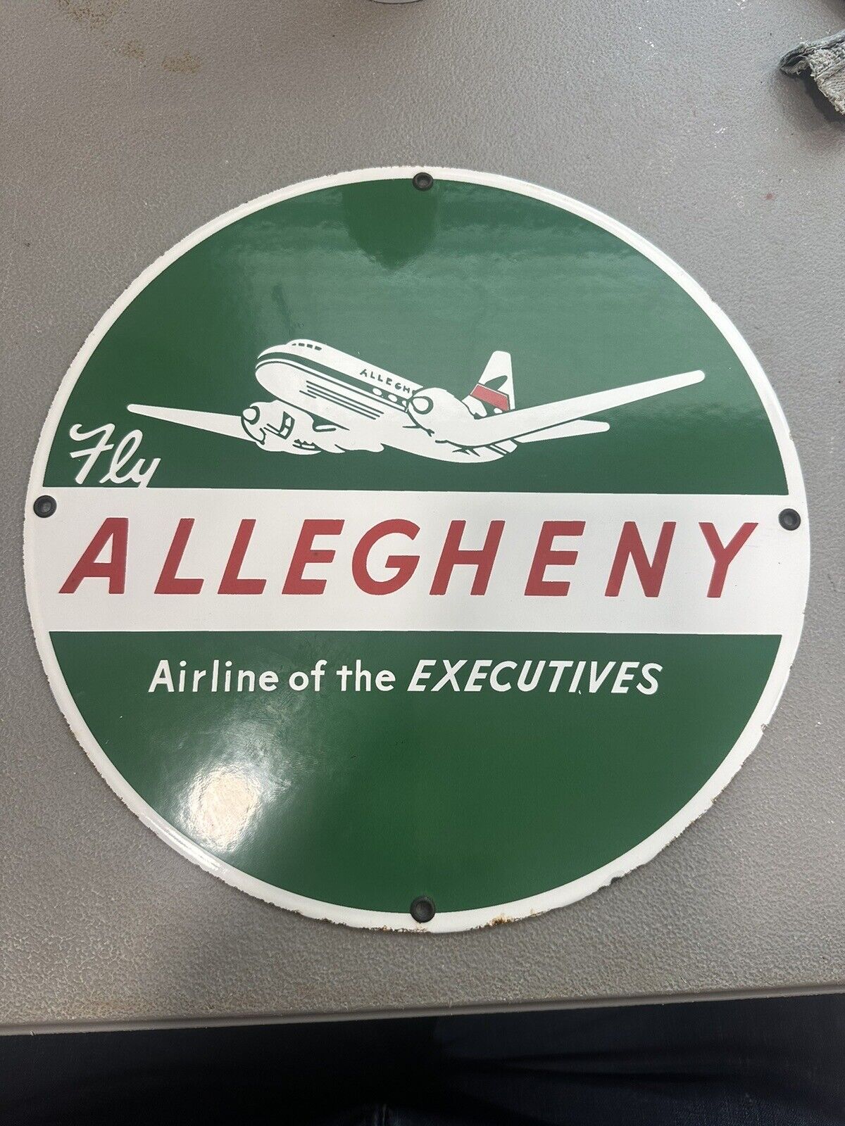 VINTAGE ALLEGHENY AIRLINES PORCELAIN SIGN Cessna Boeing American Pan Am 12”