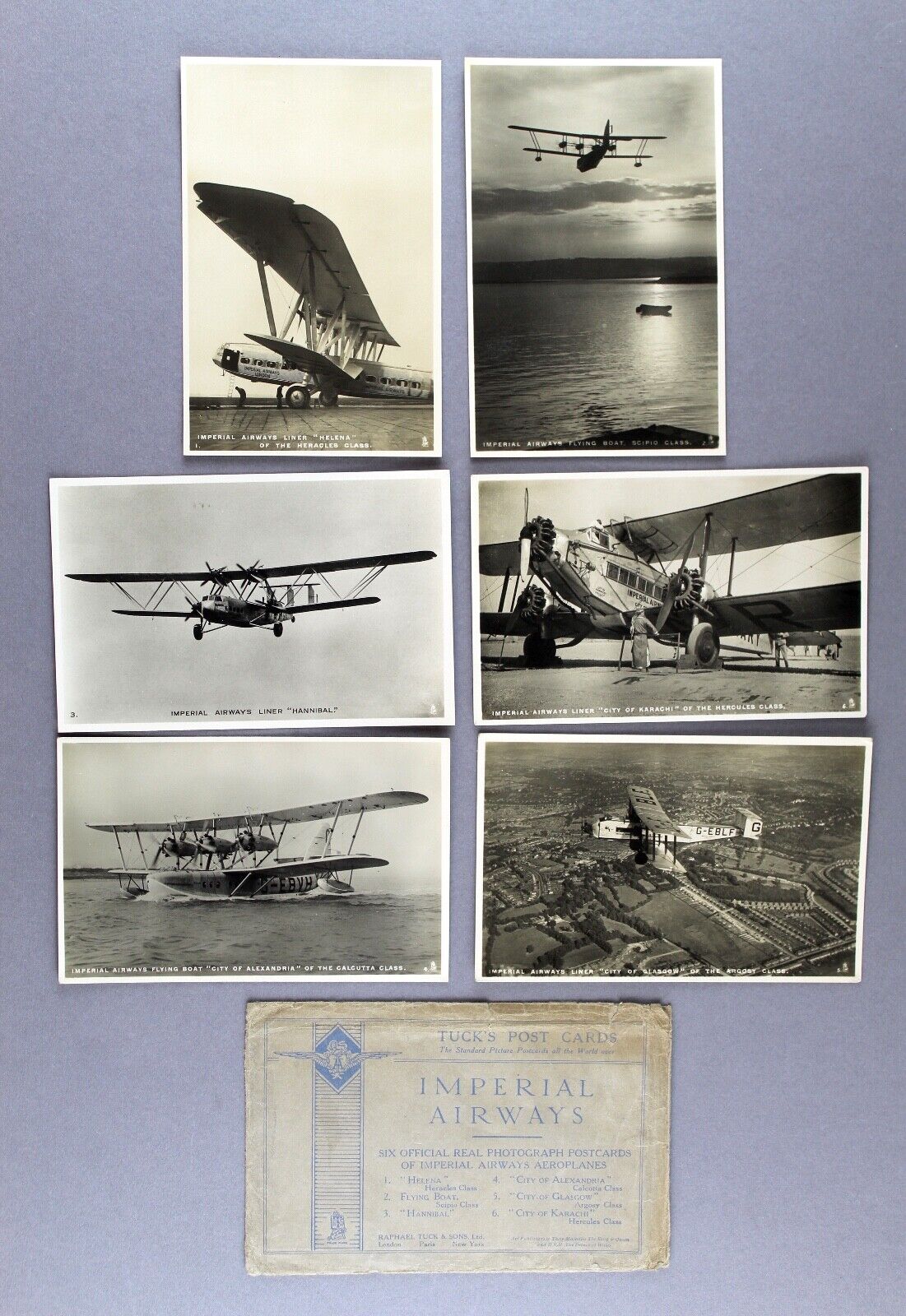 IMPERIAL AIRWAYS TUCKS POSTCARDS SET OF 6 CARDS WITH ENVELOPE RPPC FLYING BOATS