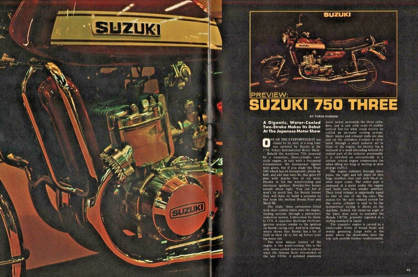 1971 Suzuki  750 Three - 4-Page Vintage Motorcycle Article