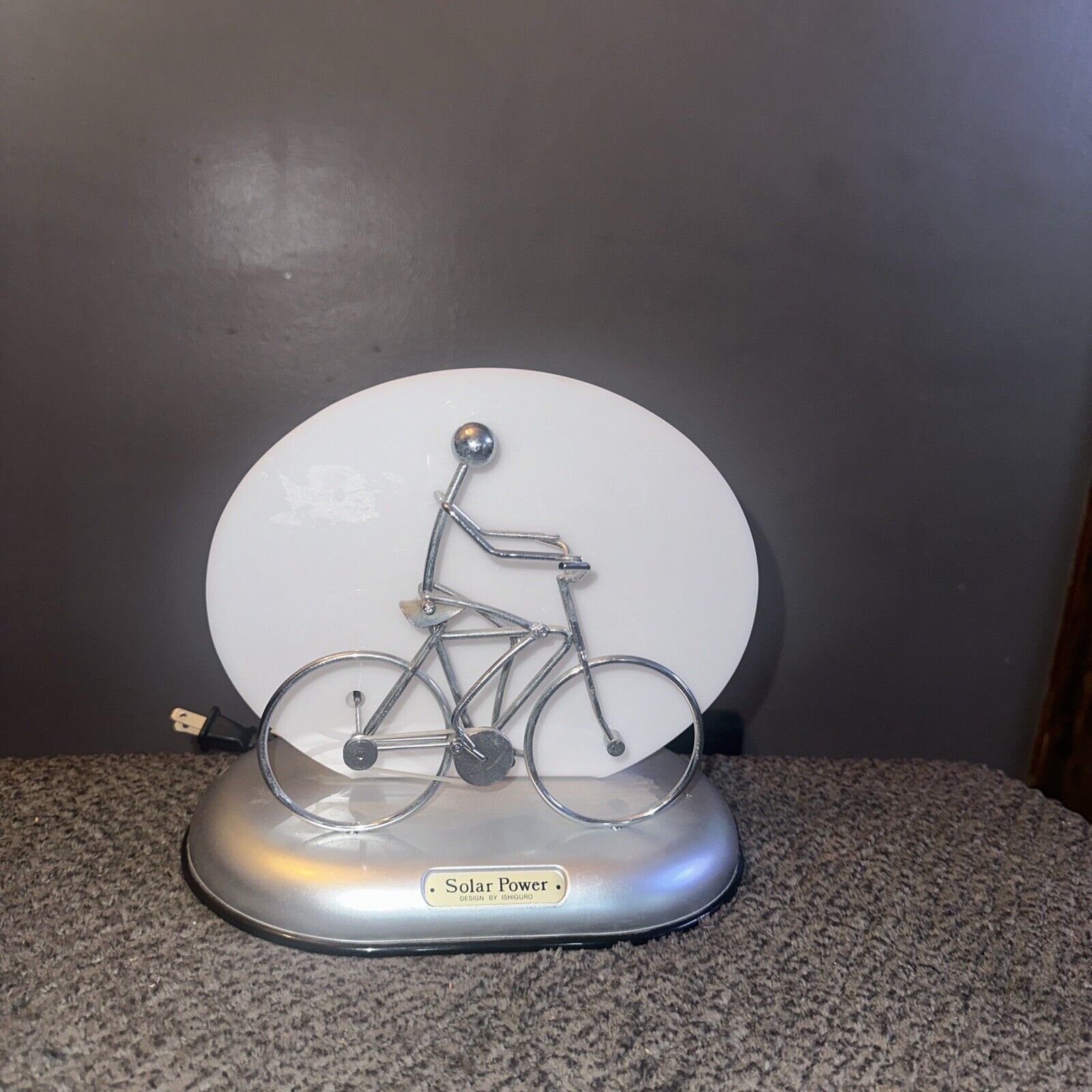 Vintage Solar Power by Ishiguro - Motion Man Pedaling Bicycle Bike Table Lamp