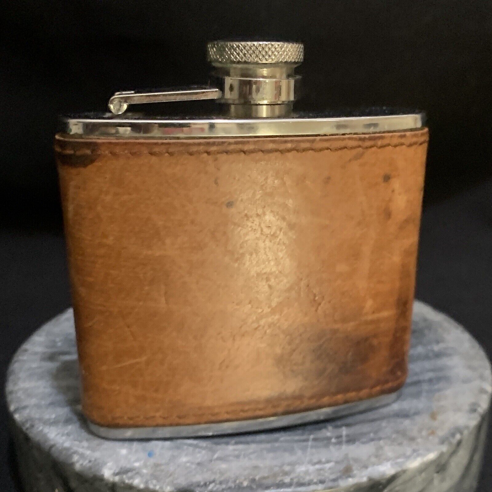 VTG Brown Leather AGED Flask Stainless Steel