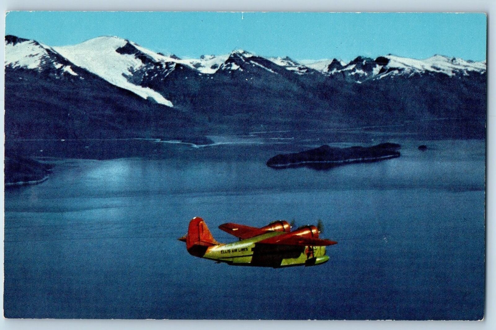 Anchorage Alaska AK Postcard Ellis Air Lines Twin-Engine Grumman c1960's Vintage