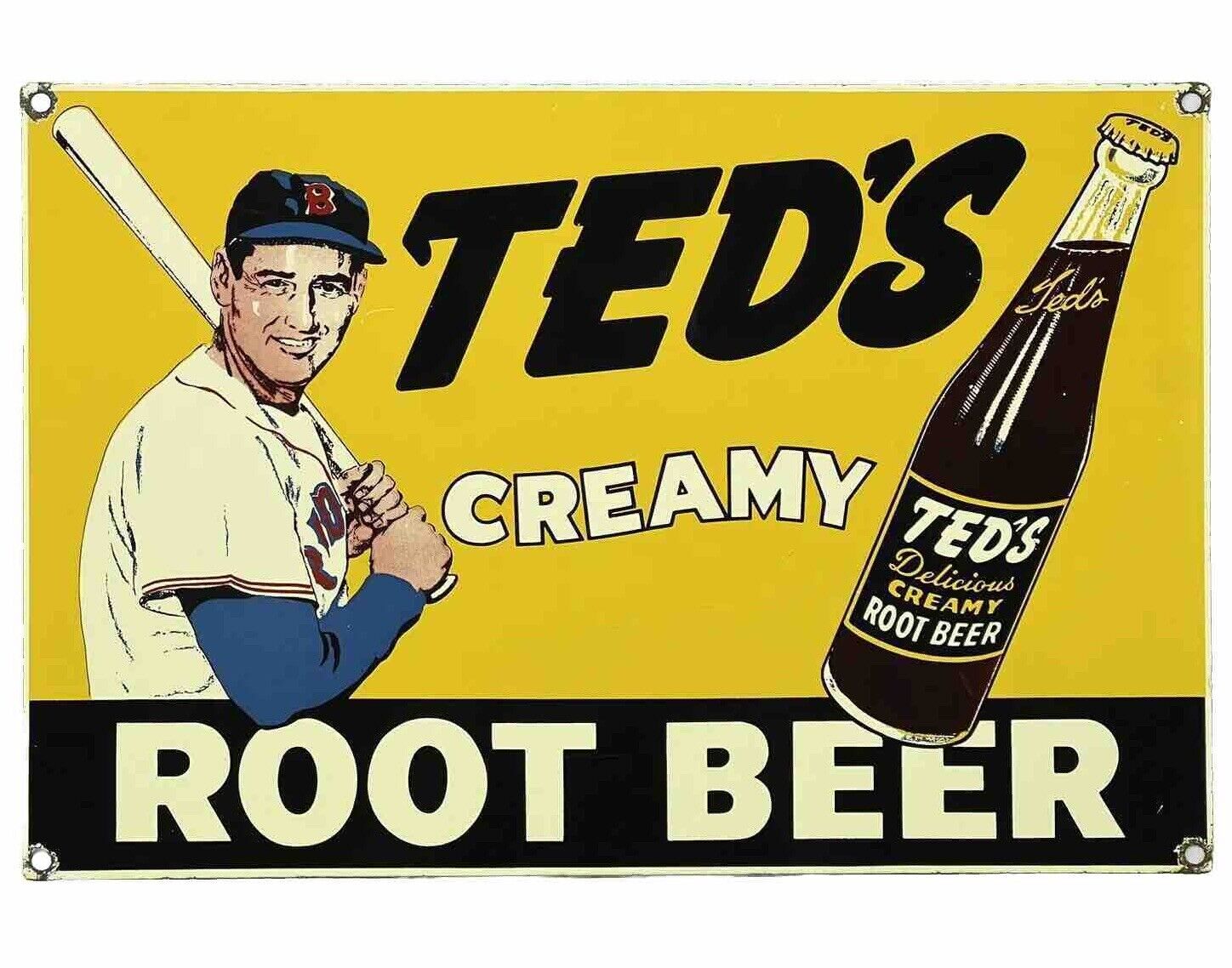 VINTAGE TED'S ROOT BEER PORCELAIN SIGN GAS OIL COCA COLA PEPSI MOUNTAIN DEW MLB