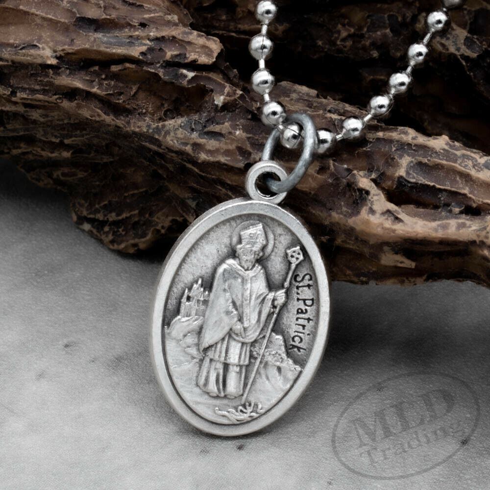 Patron Saint Of Ireland St Patrick Pray For Us Medal Pendant Necklace Italy