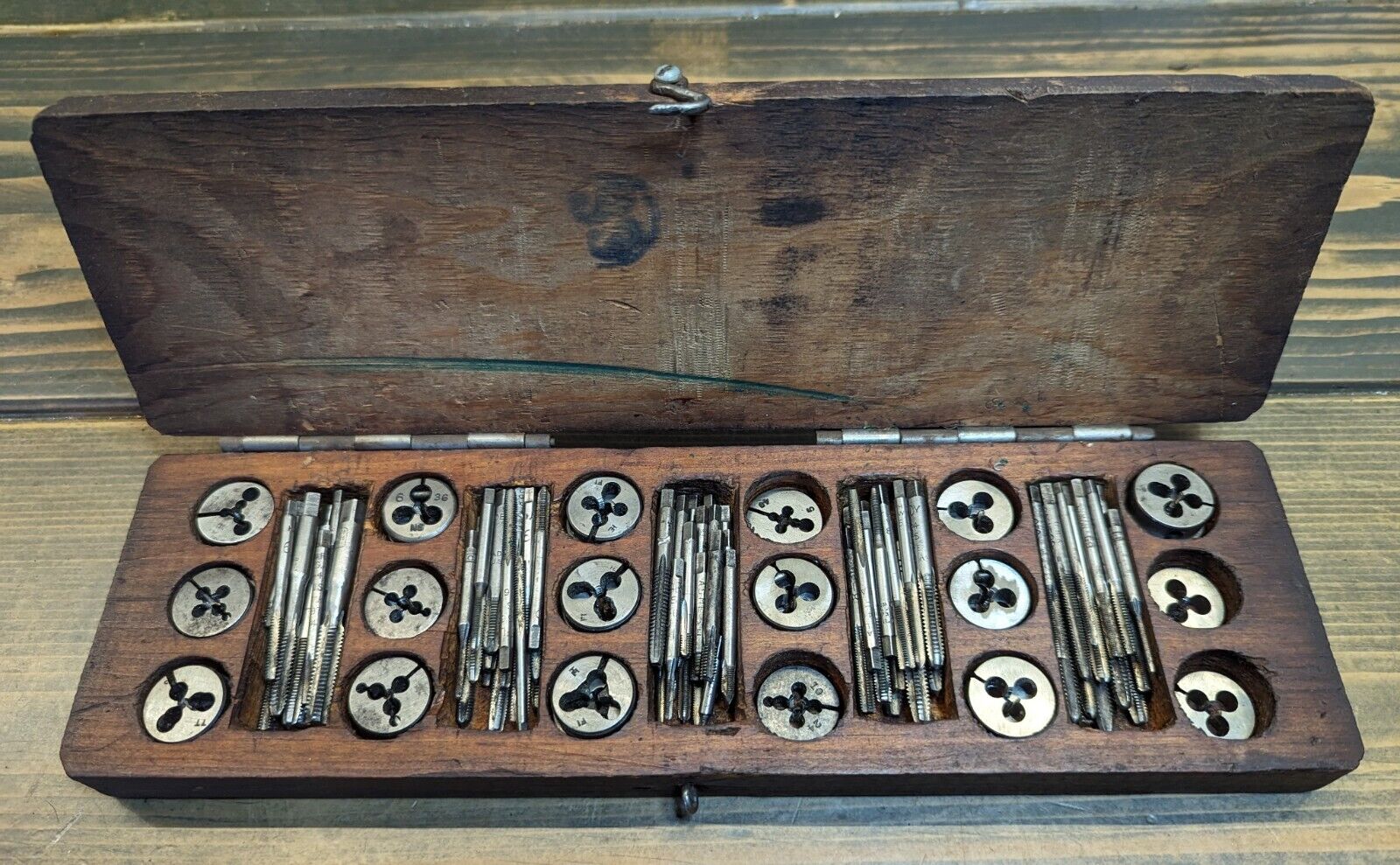 Vintage 120 Piece Tap & Die Set from Various Manufactures in Wooden Box