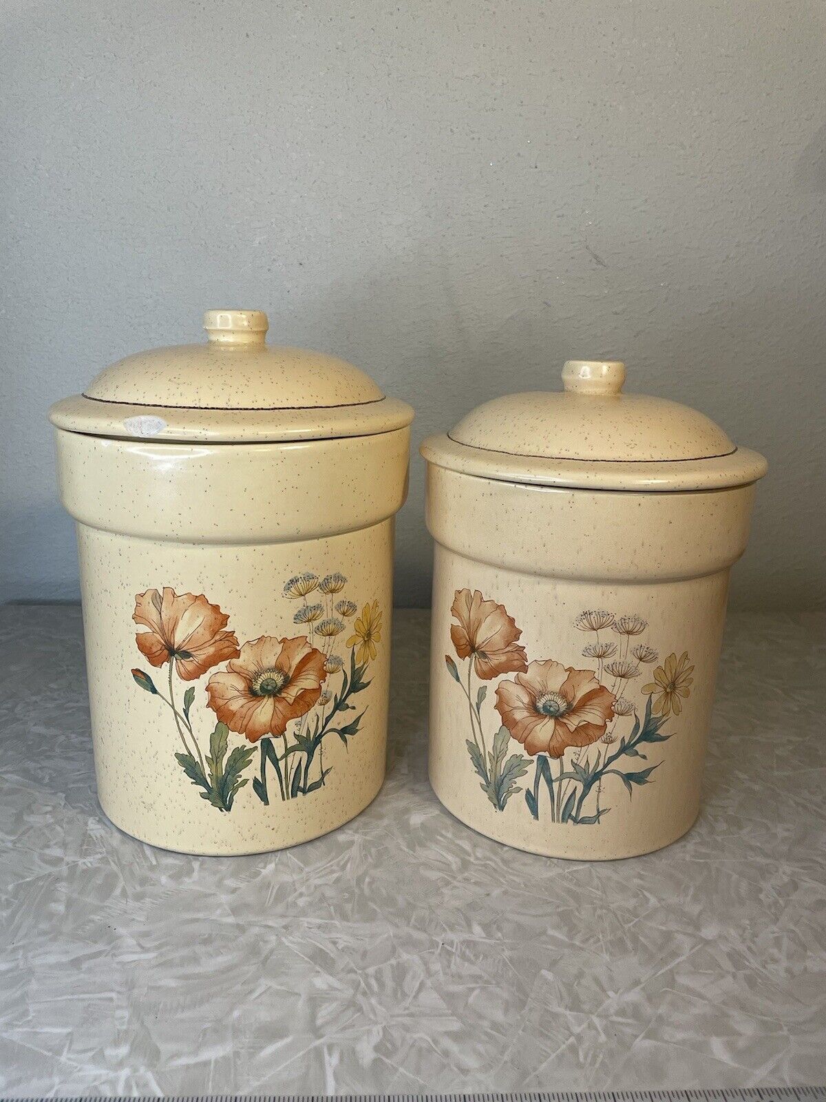Vintage 1970's Treasure Craft Wildflower Canister Set Of Two - Retro Kitsch