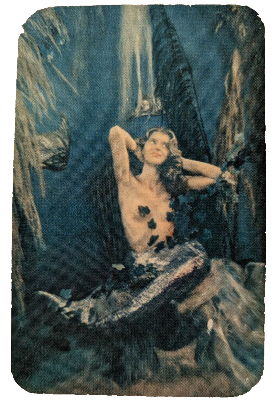 Vintage Advertising Pocket Wallet Calendar Card: 1955 Topless Mermaid Lumiclad