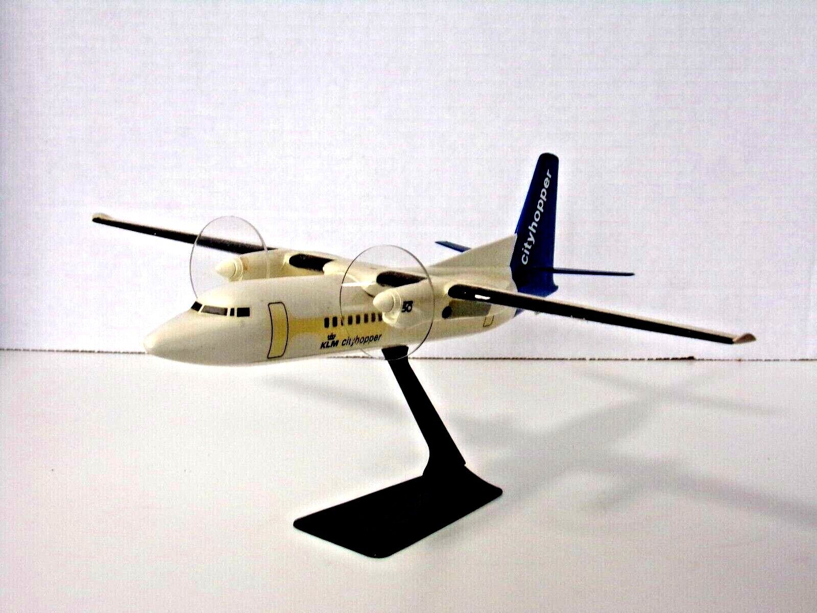 KLM Cityhopper Fokker 50 Airplane Model with stand, scale 1/100