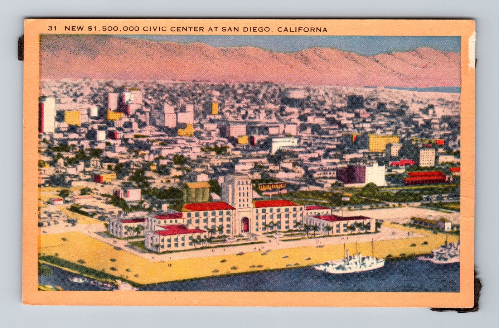 San Diego CA-California, Birds Eye View Civic Center, Antique Vintage Postcard