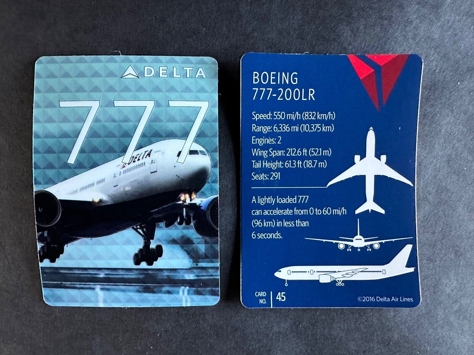 Delta Airlines trading card Boeing Triple 7 777-200LR No 45 2016 New Discounts