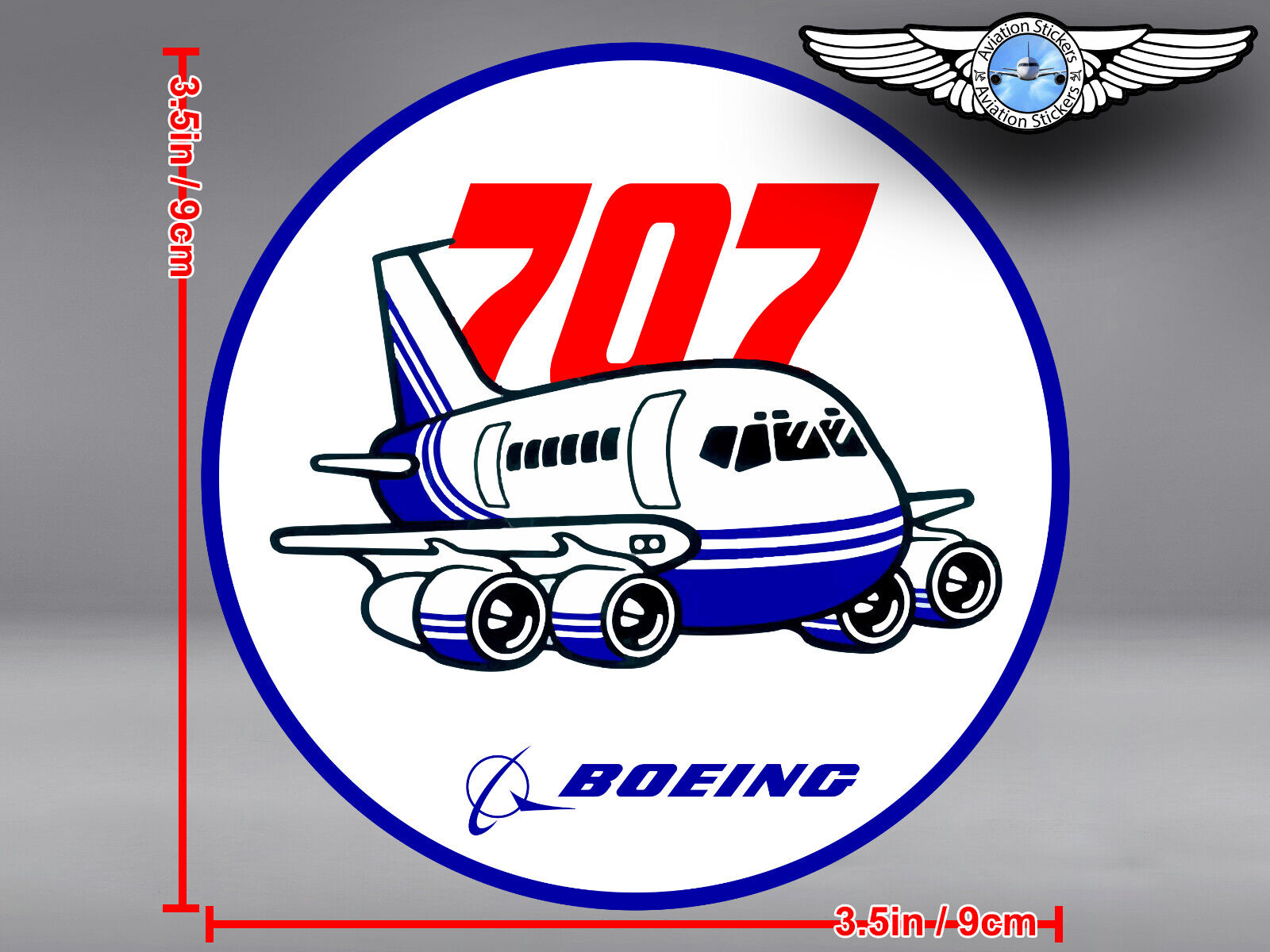BOEING 707 B707 VINTAGE PUDGY STYLE ROUND DECAL / STICKER