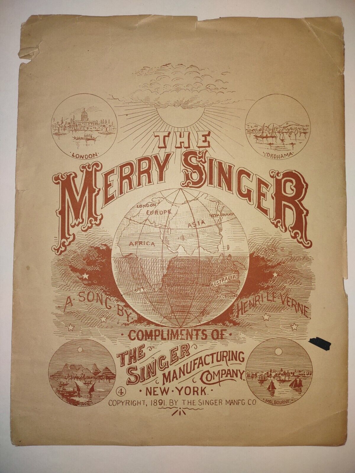 Vintage SINGER SEWING 1891 Advertisement - RARE Sheet Music Great Graphics 