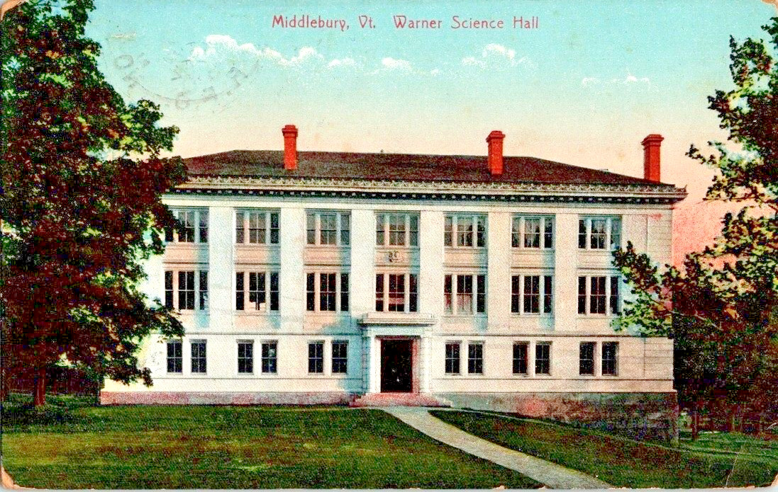 1910s Warner Science Hall Middlebury Vermont postcard a26