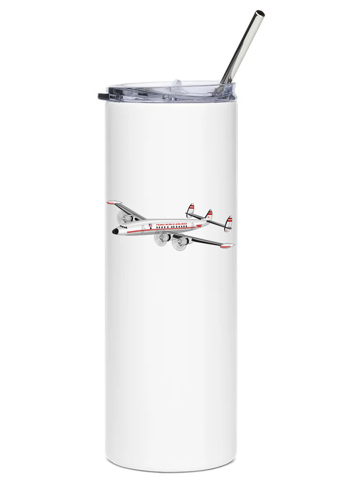 TWA Lockheed Constellation Stainless Steel Water Tumbler with straw - 20oz.