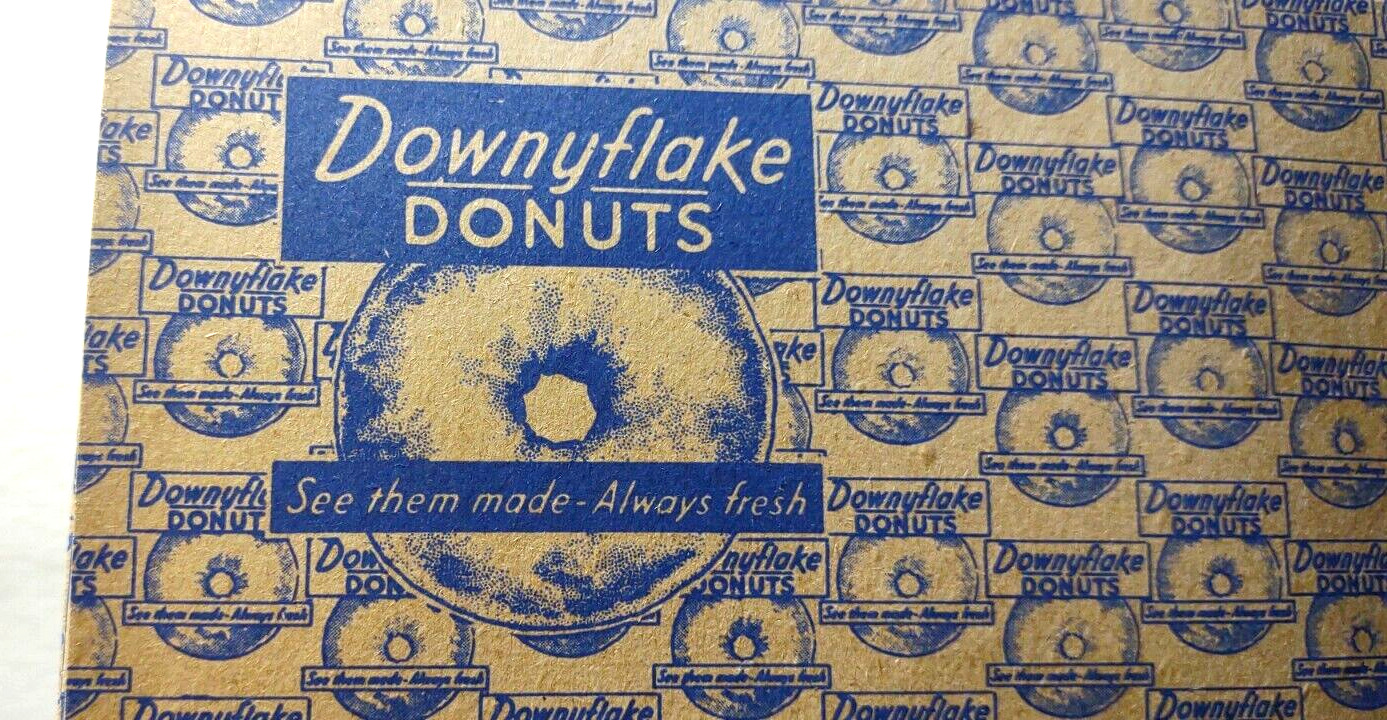 Downyflake Doughnuts Box Nantucket MA 1950's Vintage UNUSED Retro Artwork