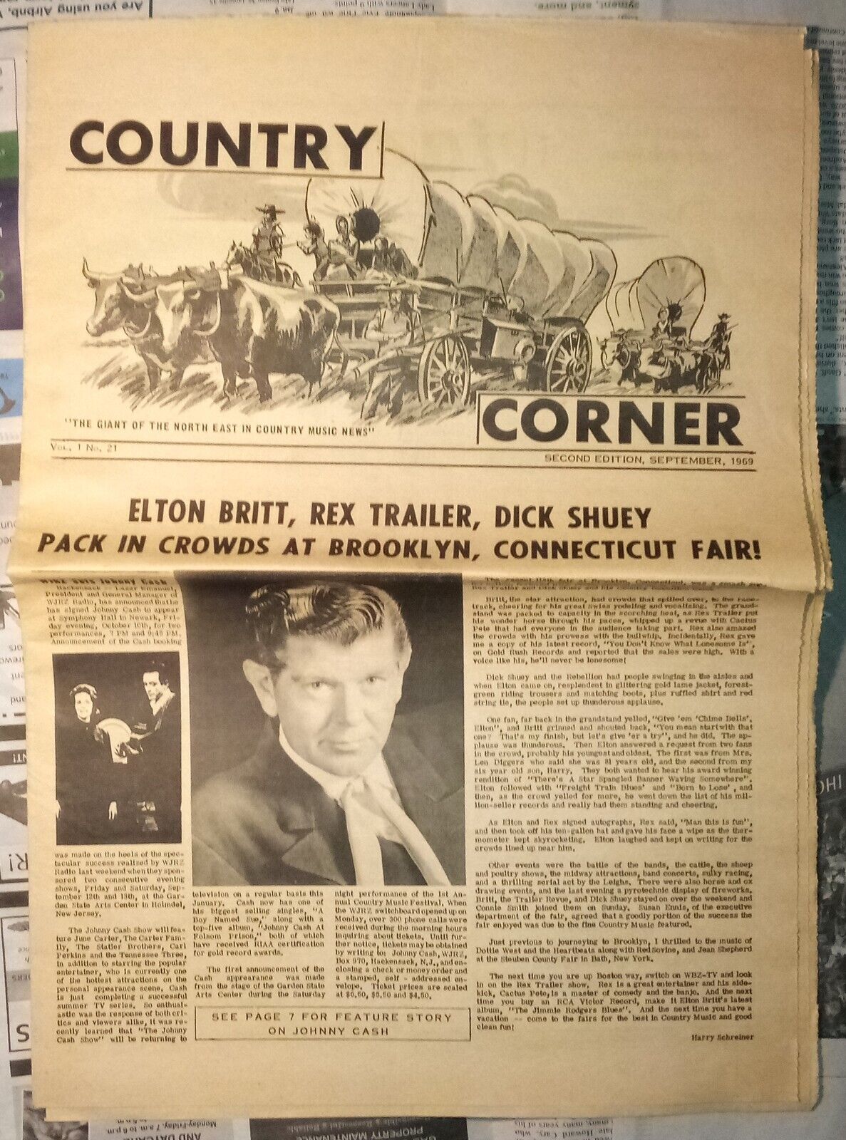 Country Corner Newspaper Sept 1969 Elton Britt Rex Trailer Dick Shuey