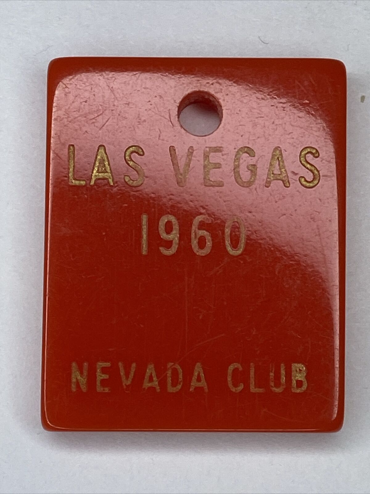 1960 Nevada Club, Las Vegas Casino Red Lucite plastic 32mm square FOB