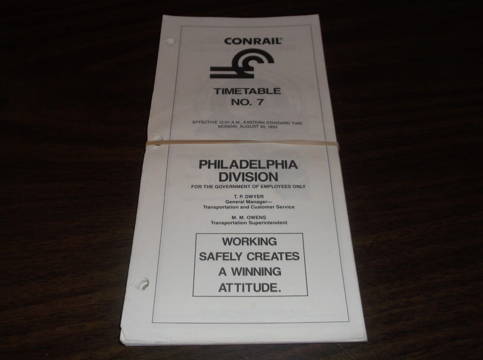 AUGUST 1993 CONRAIL PHILADELPHIA DIVISION EMPLOYEE TIMETABLE #7