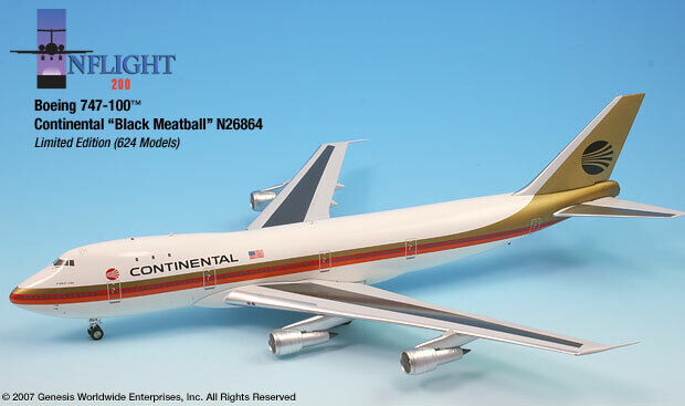 Inflight IF741005 Continental Airlines Boeing 747-100 N26864 Diecast 1/200 Model