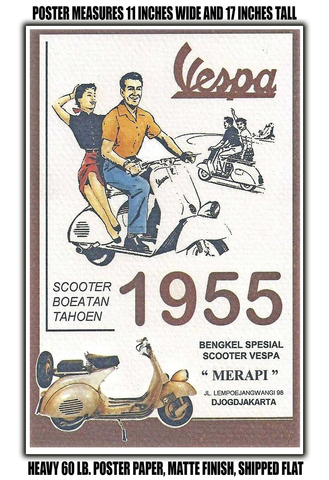 11x17 POSTER - 1955 Vespa Scooter Indonesia