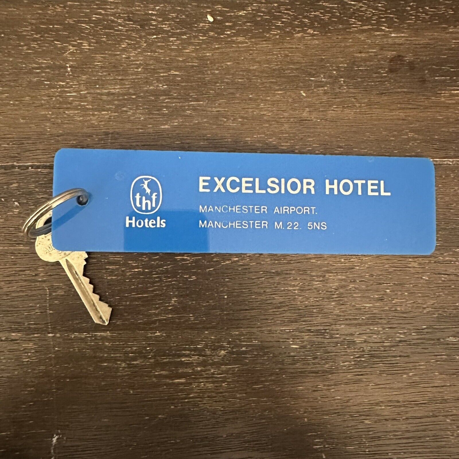 Large Blue Excelsior Hotel Keychain From The Manchester Uk Airport Vintage