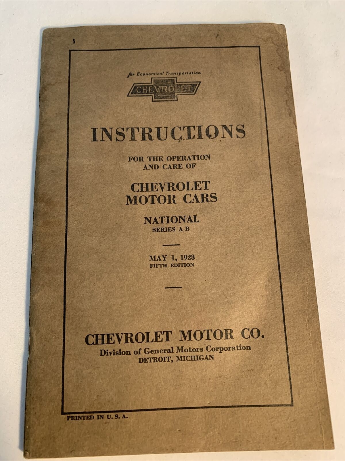 1928 Instructions For The Operation And Care Of Chevrolet Motor Cars 