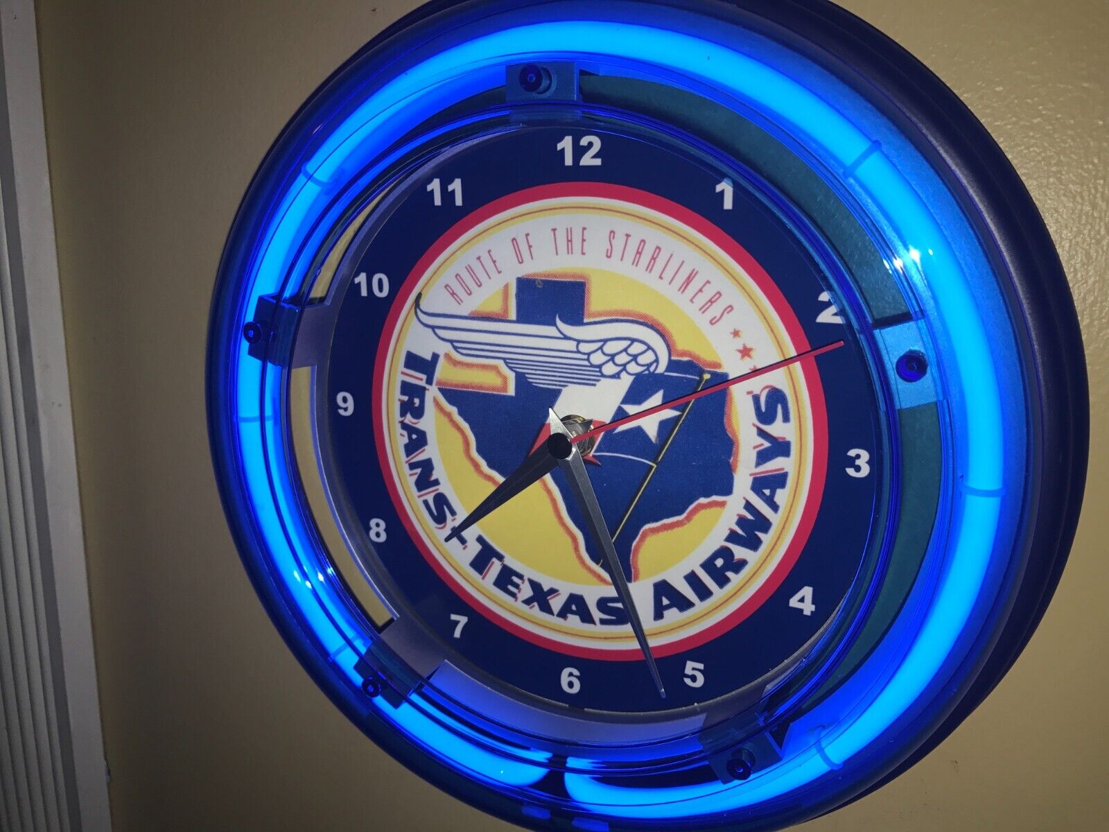 Trans Texas Airways Airline Airport Terminal Neon Wall Clock Advertising Sign