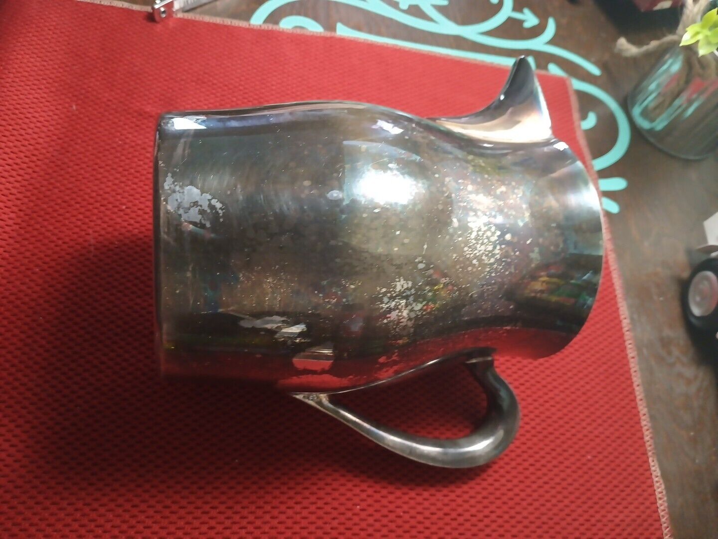 Vintage Academy Water Pitcher Silver On Copper #15. Patinaed Great For Decor.
