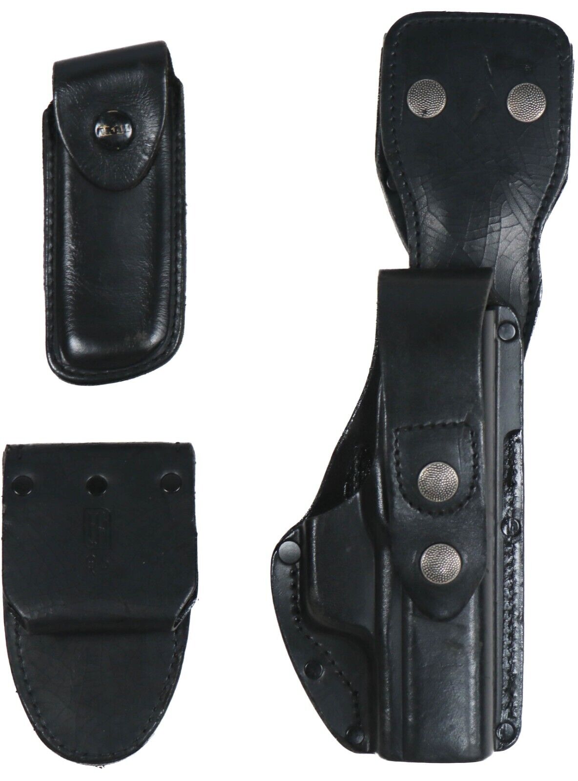 German Police Black H&K P7 Dropdown Leather Holster with Mag Pouch Bundeswehr 