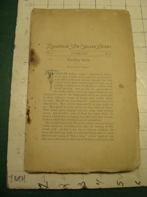 Original Magazine of New England History OCT 1893 no covers, removed, un bound