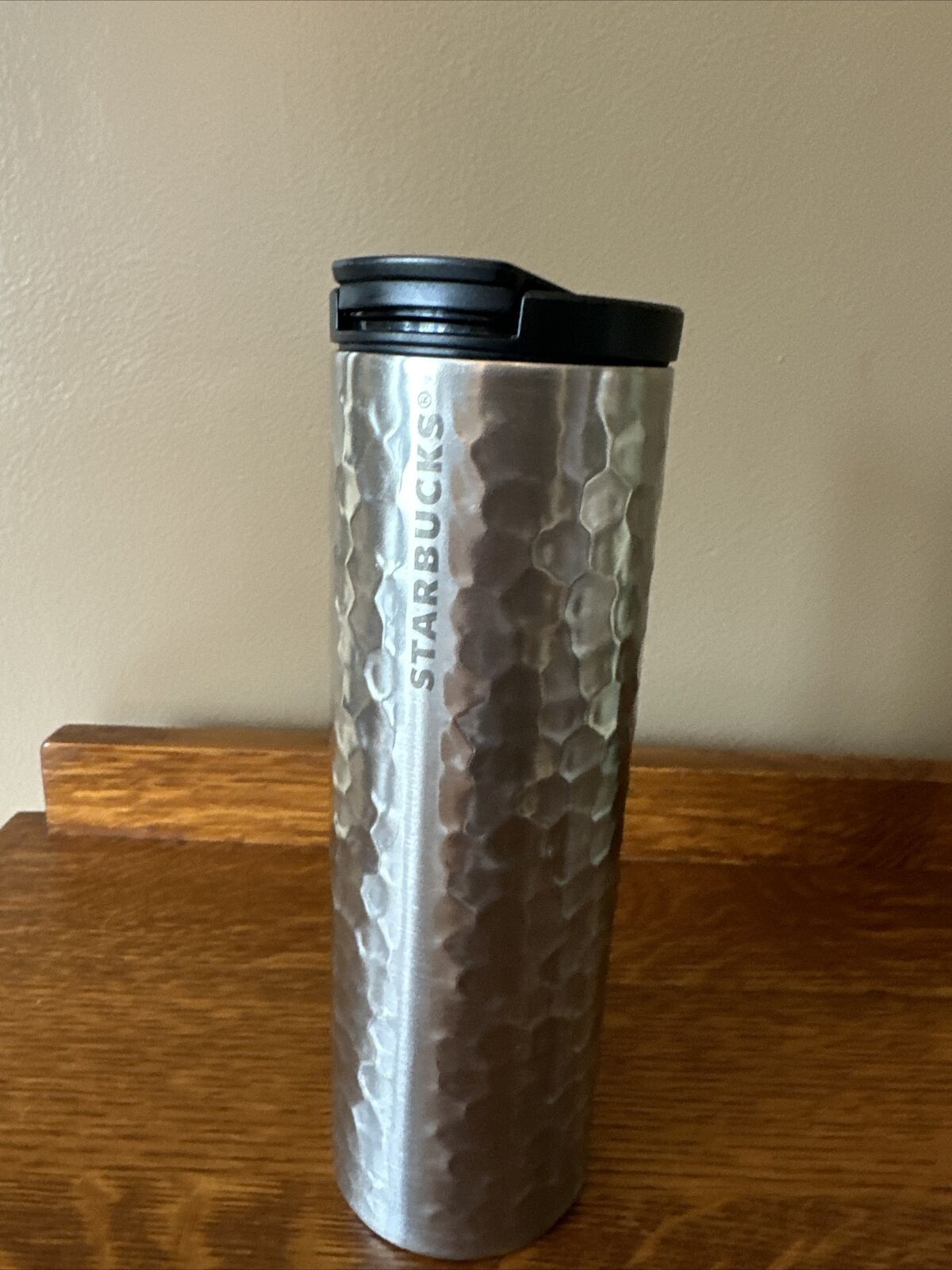 Starbucks 2012 Silver Hammered Stainless Steel Travel Tumbler 16oz Hot Cold