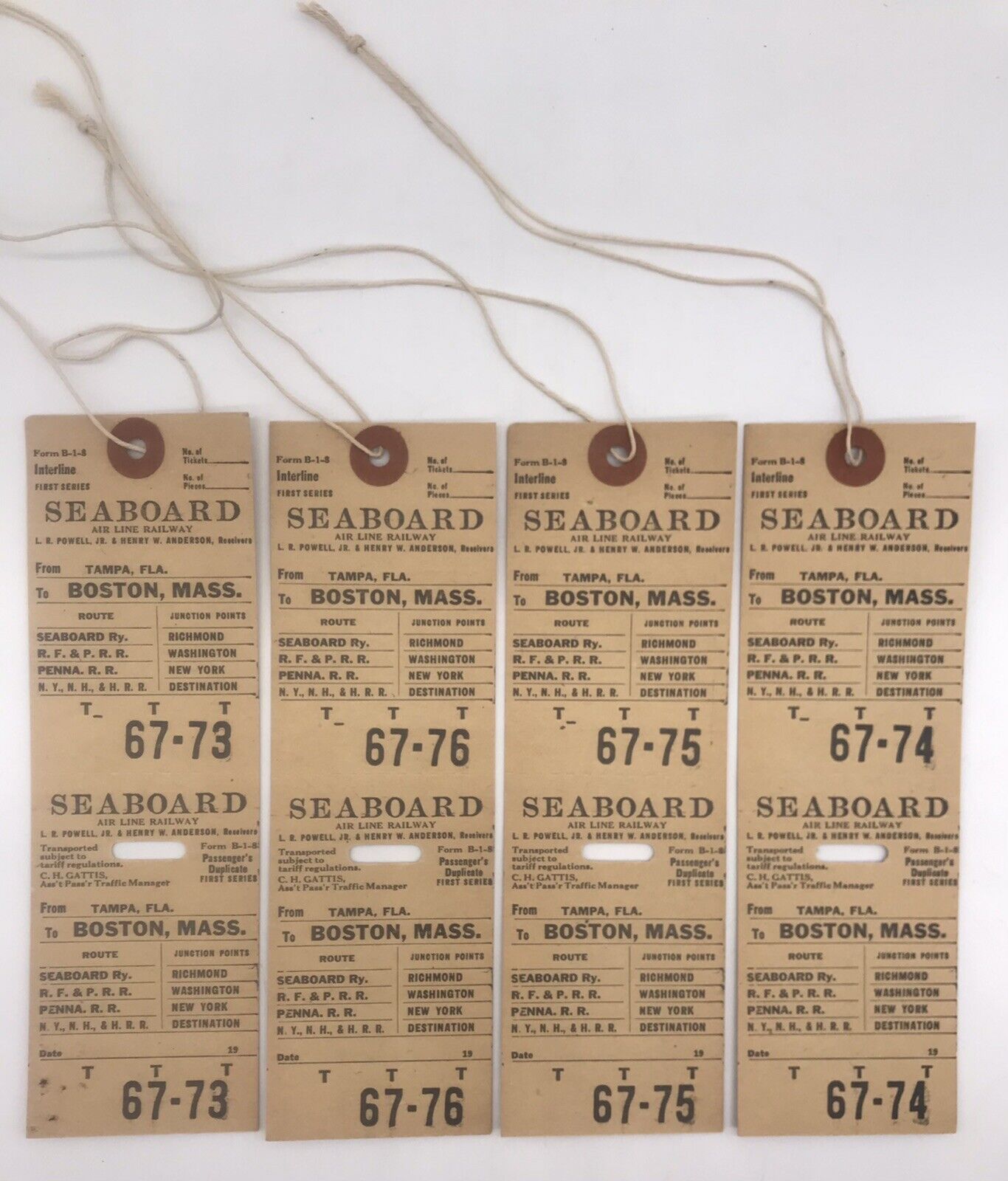 4 VINTAGE SEABOARD AIR LINE RAILWAY TICKETS.POWELL-ANDERSON