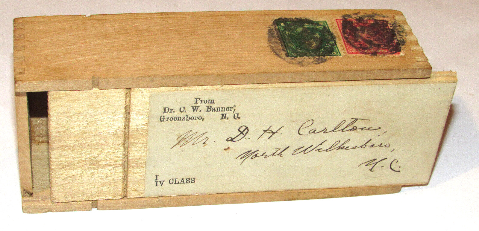 VTG 1910s WOODEN DOCTOR'S BOX SLIDING LID & STAMPS GREENSBORO/N WILKESBORO, NC