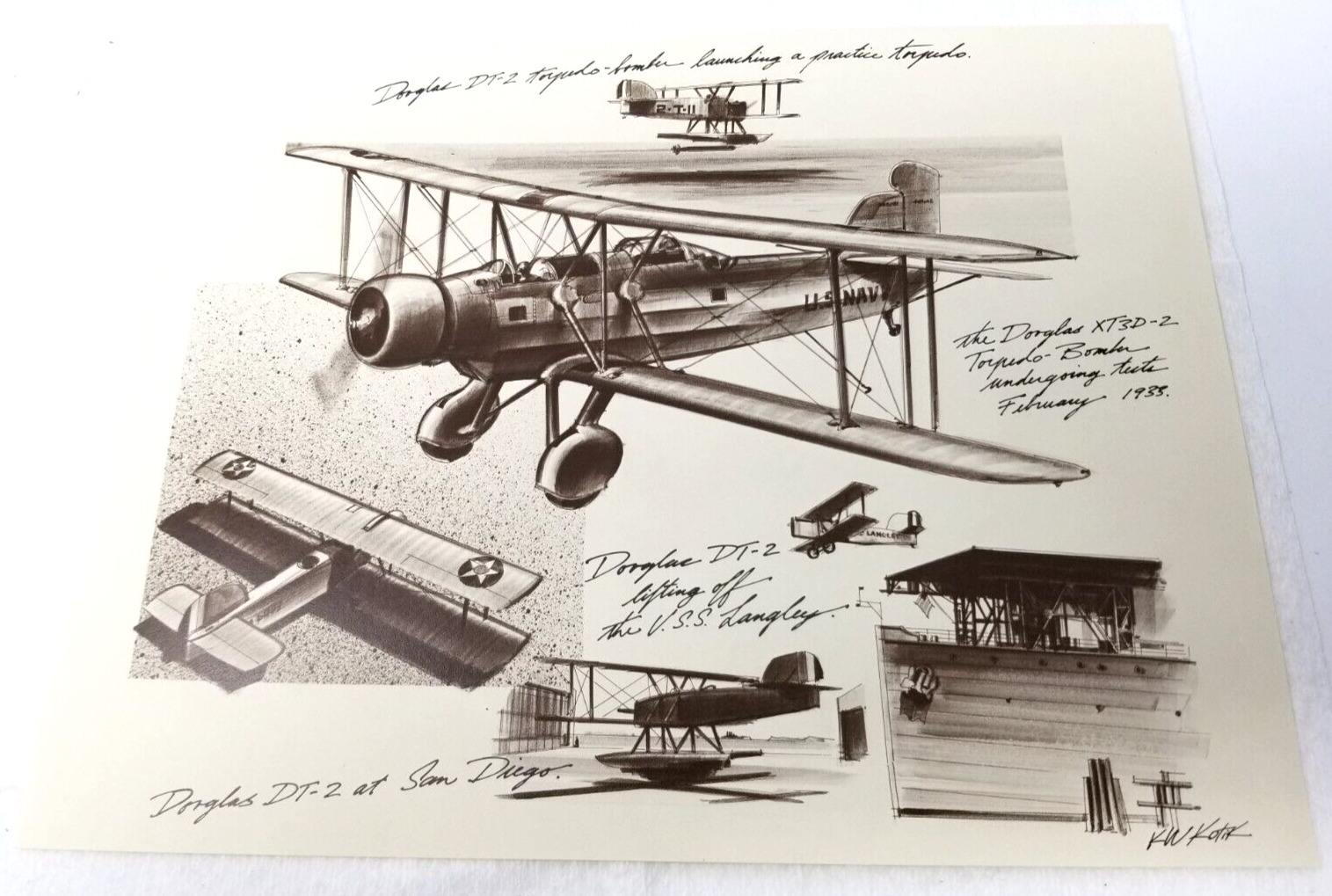XT3D Torpedo Plane Art Print Drawing McDonnell Douglas 1986 75th Anniversary