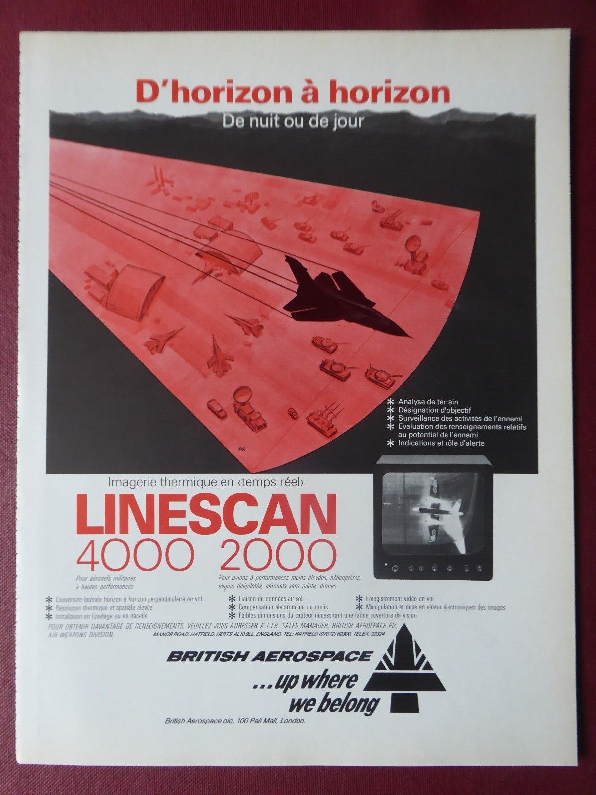 5/86 PUB BRITISH AEROSPACE LINESCAN 2000 4000 TORNADO THERMAL IMAGING FRENCH AD